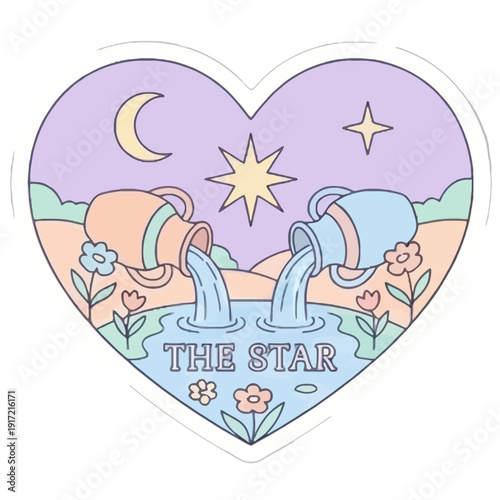 Tarot Card “The Star” Soft Pastel Colors Sticker Illustration | Cute Pastel “The Star” Tarot Card Digital Art | Whimsical Kawaii Tarot Card Illustration | Soft Color “The Star” Mystical Sticker 
