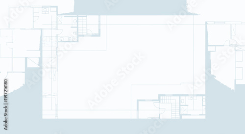 Blueprint illustration of a building layout with architectural design elements, floor plan, and structure details via vector graphics