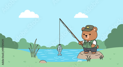 brown bear fishing on riverbank
