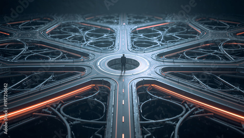 政策と分析向けに抽象道路網で表す社会分断と未来選択のプレゼン用3DCG