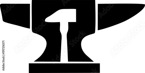 Blacksmith Anvil with Hammer Silhouette for Metal Work and Forge Logo