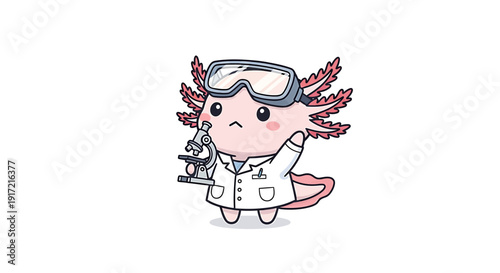cartoon axolotl in lab coat and goggles