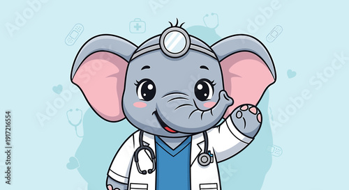 Cartoon elephant doctor with stethoscope