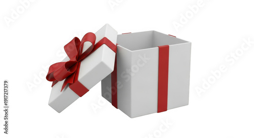 White gift box with red ribbon and bow