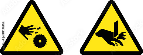 Industrial Safety Warning Signs for Hand Injury and Cutting Machine Hazard