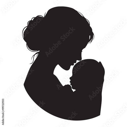 Silhouette of a mother embracing her child in love