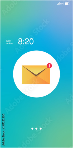 Mobile Email Notification On Lock Screen With Envelope Icon, Unread Message Badge And Gradient Background
