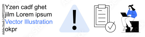 Task organization, productivity tools, alert systems, compliance checklist, workflow optimization, remote work. Visual includes alert icon, clipboard and person working on computer. Productivity