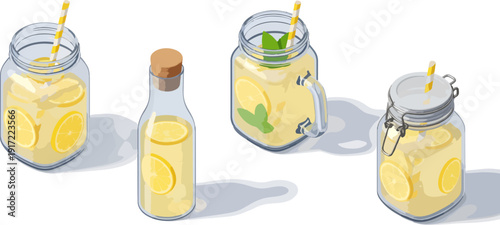 lemon juice in glass jars with straw