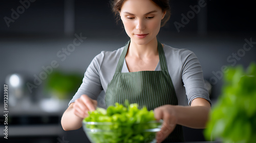 A woman preparing a salad, highlighting healthy eating