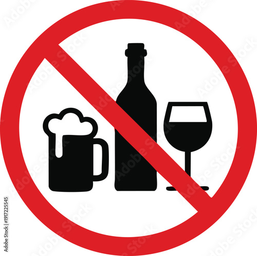 Clean Vector Graphic Representing No Beer, Wine, or , Spirits, vector, illustration, silhouette.