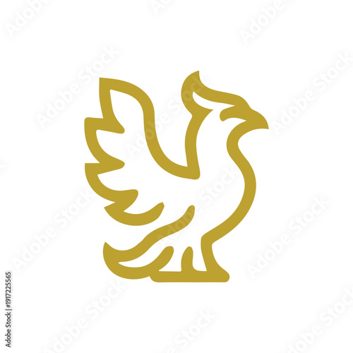 Elegant Golden Phoenix Bird Logo Stylized Minimalist Line Art Icon