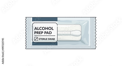 Sterile alcohol prep pad packaged in a sealed gray envelope with a visible swab on a white background viewed from directly above