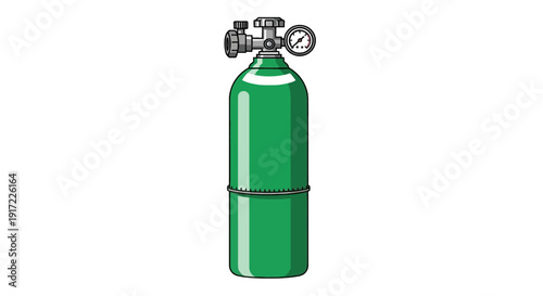 Illustration of a green oxygen tank with a valve on top, showcasing industrial equipment