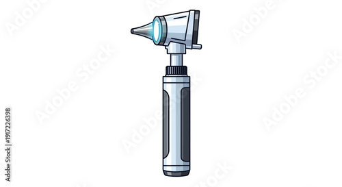 Illustration of an otoscope being used to examine the ear canal from a close-up viewpoint