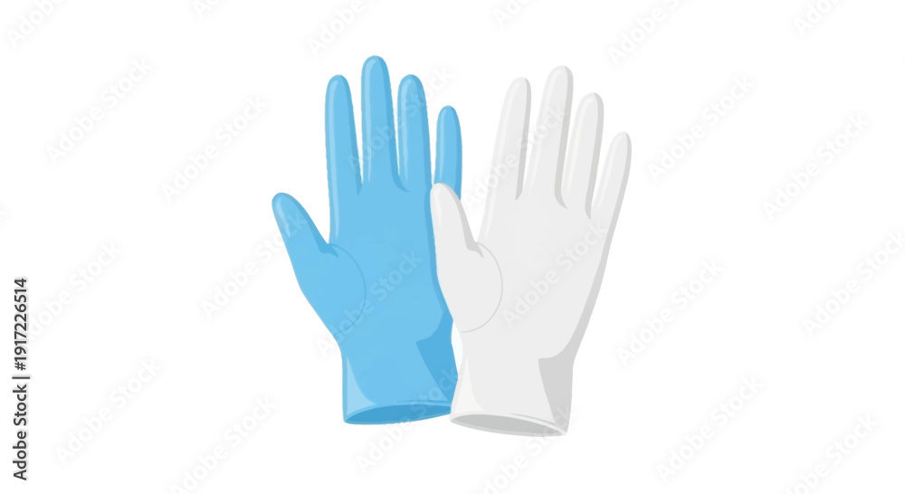 Obraz premium Pair of blue and white rubber gloves standing upright against a clean surface