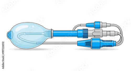 Medical device illustration showing bag valve mask with tubes and connectors
