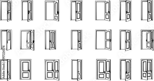 Door Collection: Line Art Variety of Opened and Closed Doors