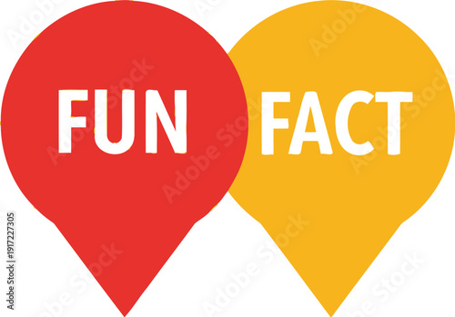 Two overlapping map pin markers display bold text labels indicating 'FUN' in red and 'FACT' in yellow for informational highlights.
