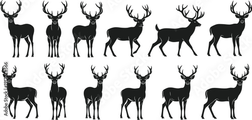 Bigfoot Silhouette Vector Collection Featuring Mythical Sasquatch Characters in Various Standing and Waving Poses for Outdoors Adventure and Camping Designs