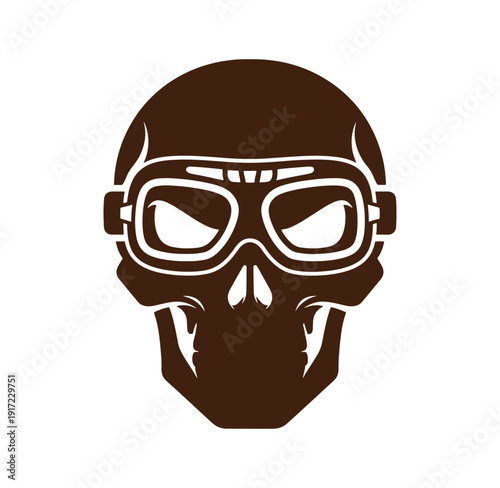 brown skull with goggles on face in white background