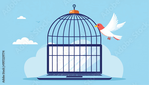 Bird Escaping from a Cage Illustration.