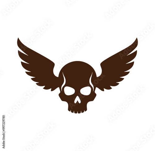 Brown skull with wings on white background symbolizing death and freedom