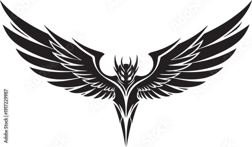 Tribal Phoenix Wings Vector Illustration Black and White Eagle Tattoo Design