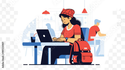 Woman Working on Laptop at Desk 3.