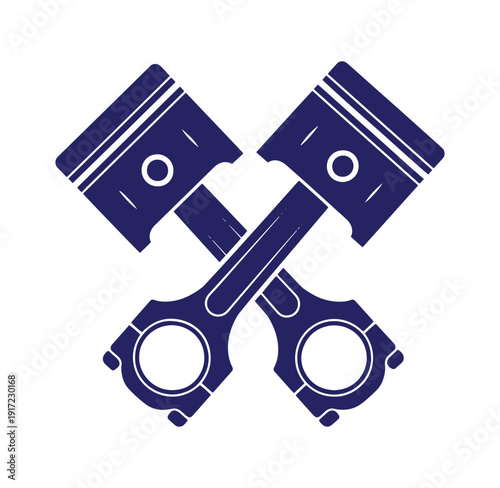 Crossed engine pistons and connecting rods in a graphic illustration