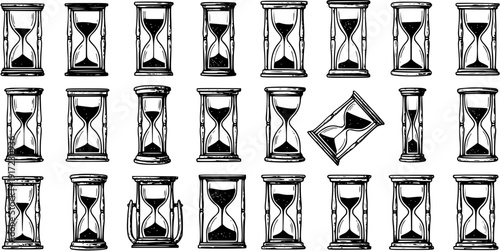 Collection of Vintage Hourglass Illustrations on White Background