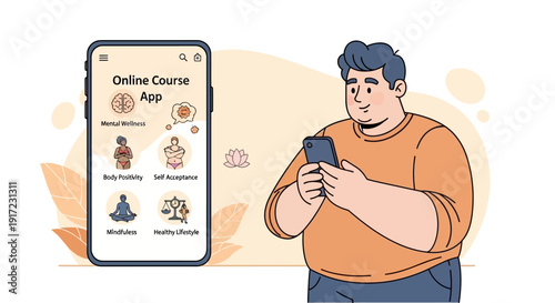 Online Mental Wellness and Health App on Smartphone with Person Illustration