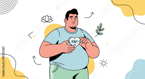 Self-love concept illustration A man embracing his heart and inner peace