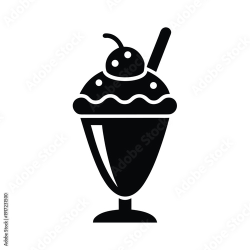 Ice Cream Sundae Stencil Icon Vector Illustration