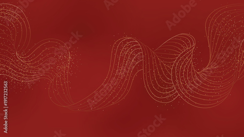Abstract background featuring flowing, golden wavy lines and sparkling dust p...