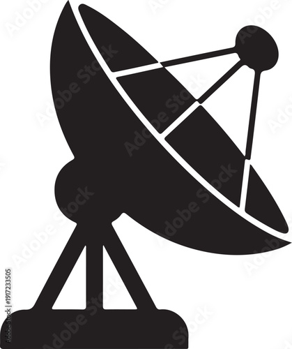 Black and white satellite dish with support structure