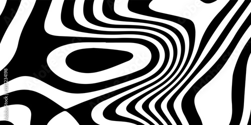Abstract Black and White Wavy Zebra Stripes Optical Illusion Background Pattern. Modern creative trendy design in vector illustration