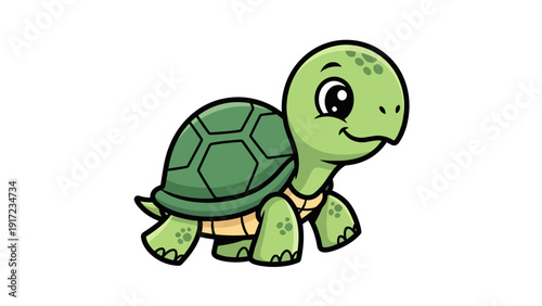Cute cartoon baby turtle illustration with green shell and skin