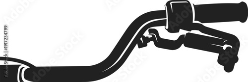 Motorcycle handlebar control silhouette illustration, motorbike brake throttle grip detail isolated transport vehicle icon for automotive design creative projects