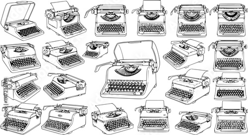 Retro Typewriter Collection: Classic Writing Machine Outlines