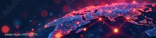 A network of glowing nodes and lines connecting and interacting, symbolizing digital interconnectedness and global communication , dynamic, energy