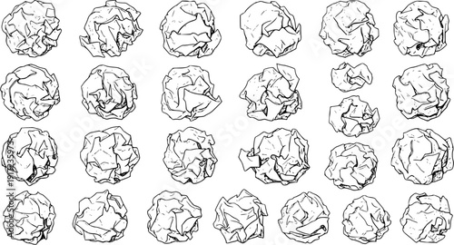 Crumpled Paper Balls Sketch: Collection of Abstract Textures