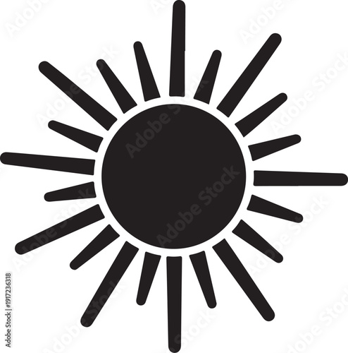 Simple black sun icon on white background graphic design