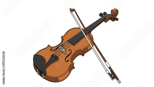 Stylized illustration of a brown violin with a bow resting across it