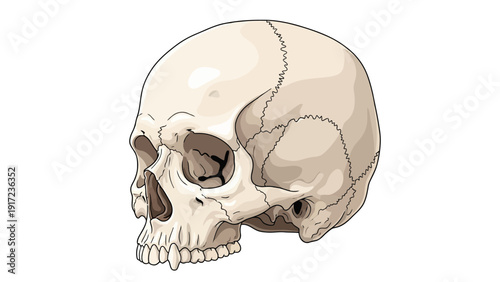 Stylized illustration of a human skull viewed from the side