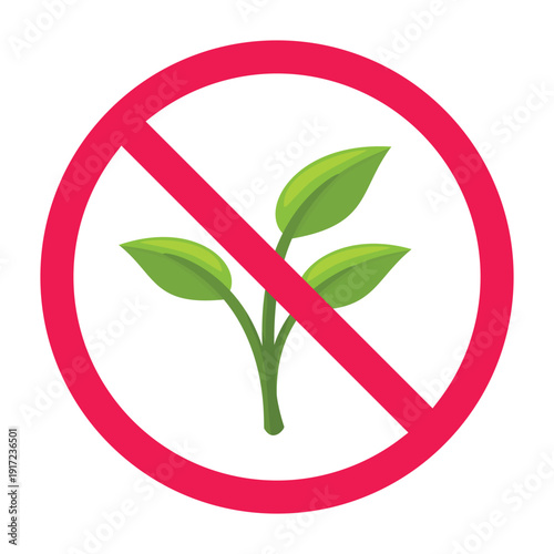 No plant sign, forbidden sign with leaf or sprout icon, no greenery allowed symbol