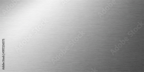 A seamless brushed metal plate background featuring a shiny stainless steel texture with a gray industrial aluminum pattern and silver metallic surface reflections