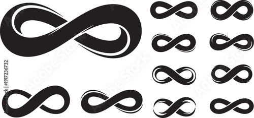 Infinity symbols in black and white on plain background
