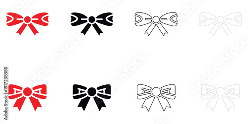 bow ribbon icon, long velvet ribbon bow symbol vector, silhouette and line art illustration