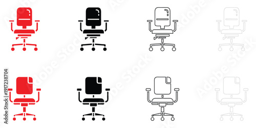 office chair icon vector, office relaxing chair symbol vector, silhouette and line art illustration